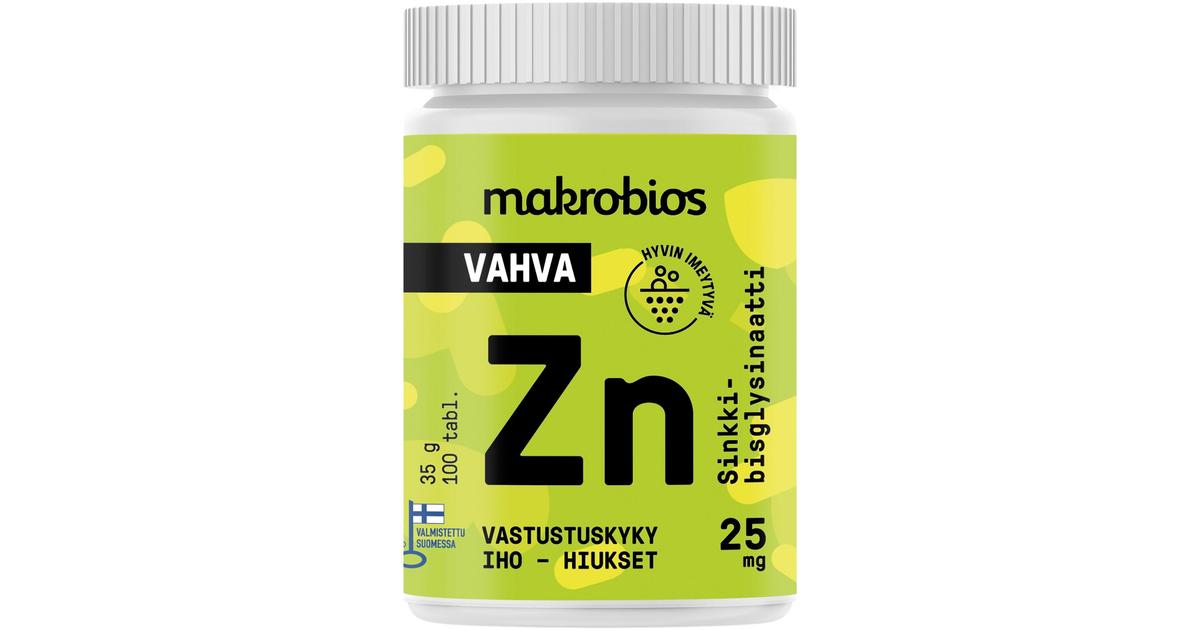 Makrobios Vahva Sinkki 25mg 100 Tablettia 35g S Kaupat Ruoan Verkkokauppa