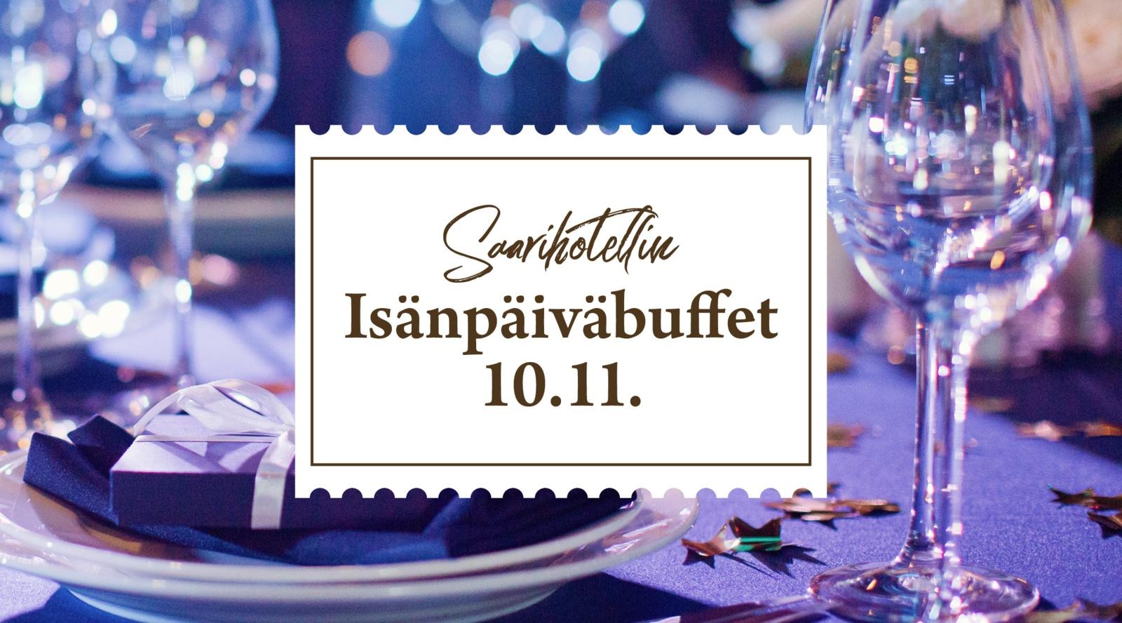 Lahjapaketti sinisellä ja juhlavalla pöydällä