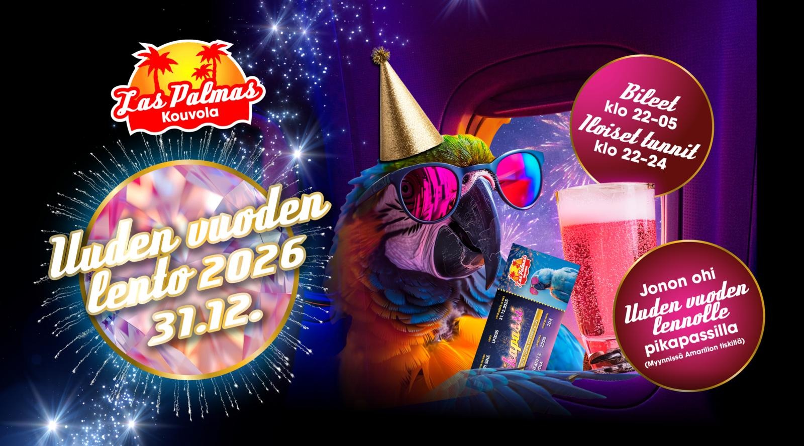 Uuden vuoden bileet Las Palmas Kouvolassa 31.12. klo 22–05