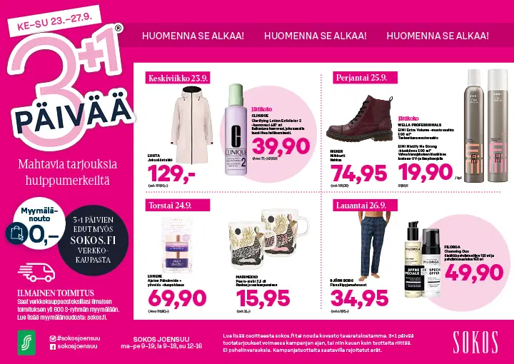 Sokos 3+1 päivää lehti-ilmoitus Karjalaisessa tiistaina 22.9.