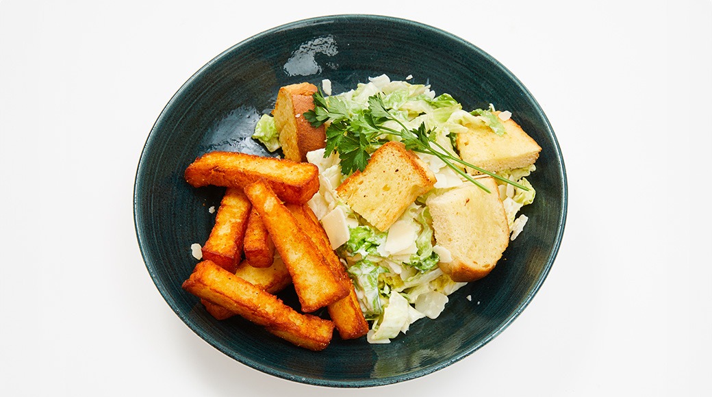 Caesar salad, served with halloumi cheese