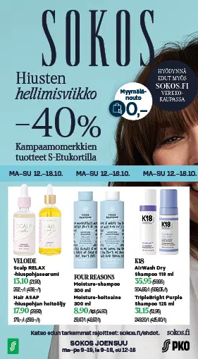 Sokos Hiusten hellimisviikon lehti-ilmoitus Karjalaisessa maanantaina 12.10.
