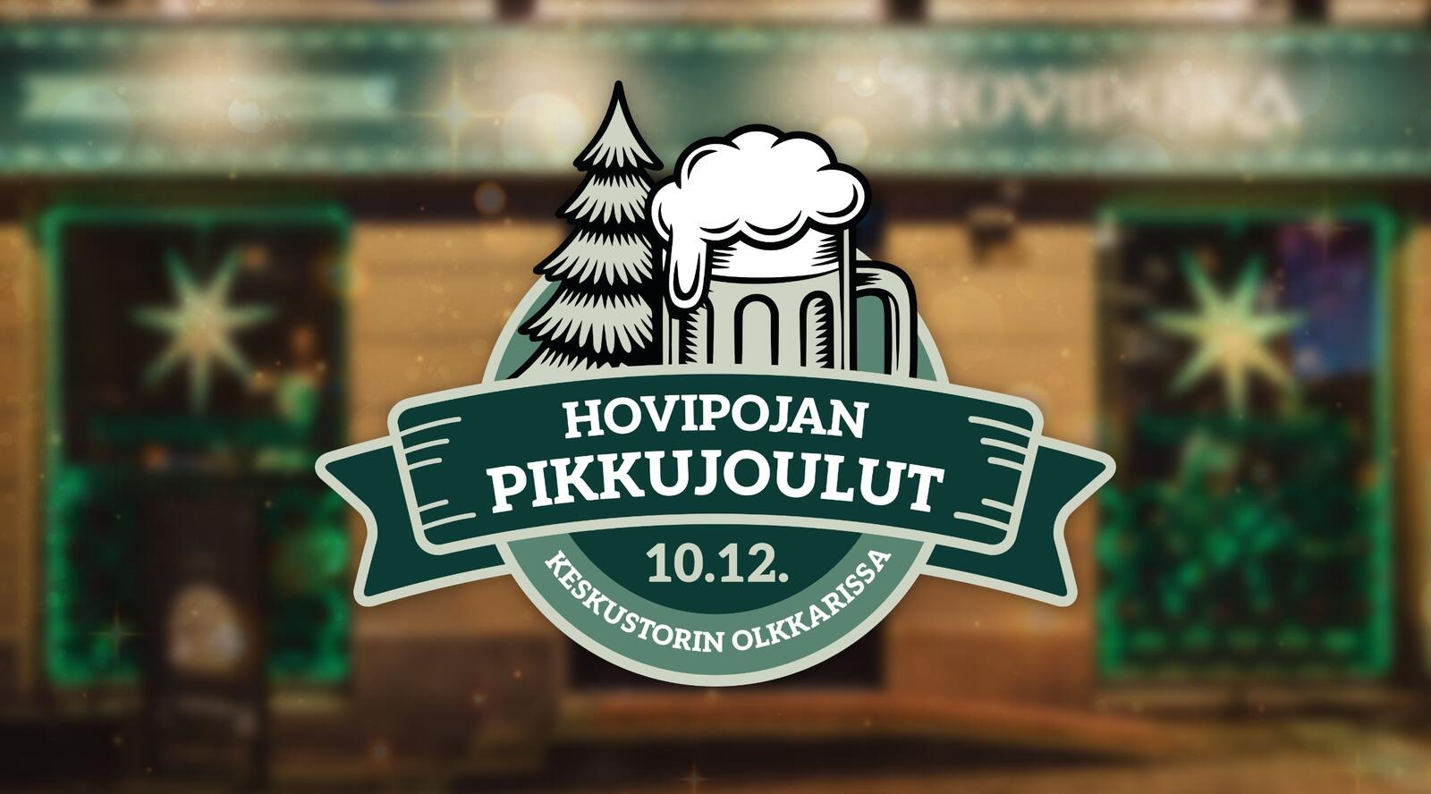 Taustalla Tampereella sijaitseva Hovipoika pubi, etualalla Hovipojan pikkujoululogo, jossa päivämäärä 10.12.