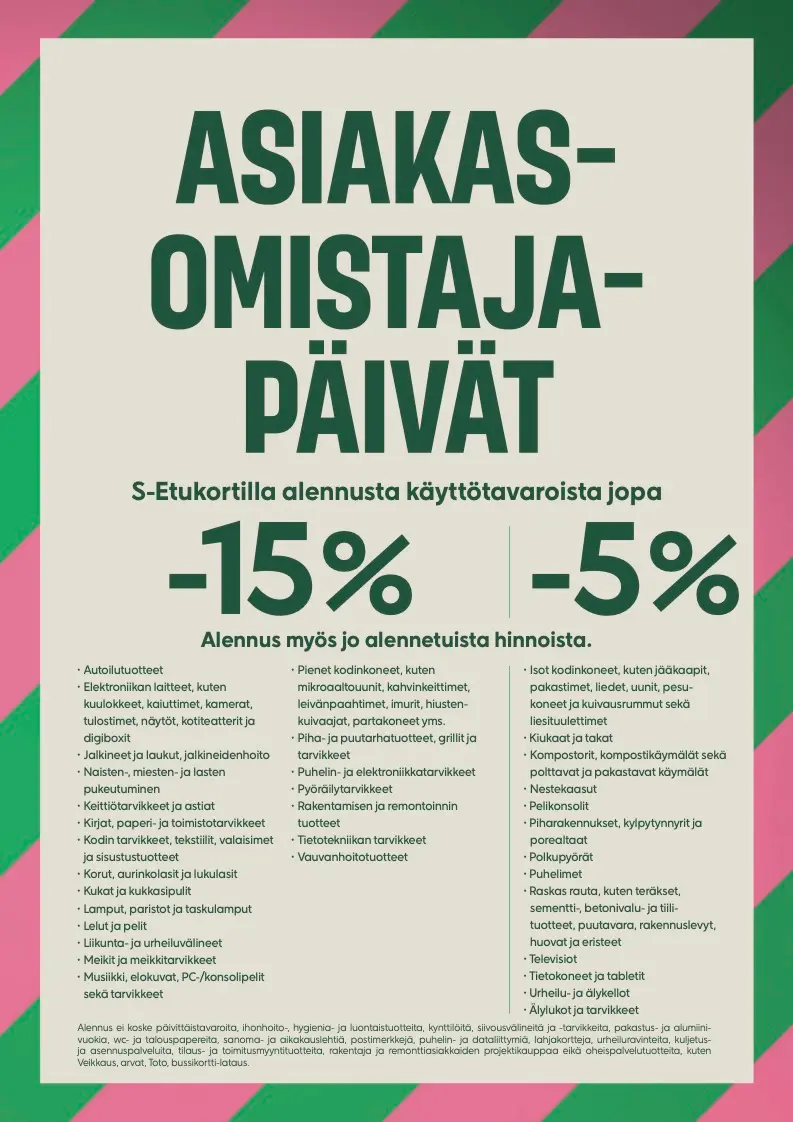 Asiakasomistajapäivät Seinäjoen Prismassa 12.–16.11.2025 tuoteryhmät