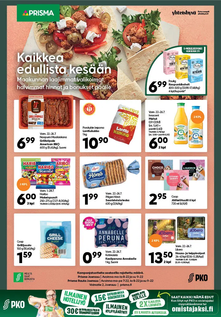 Prisma Joensuun lehti-ilmoitus Karjalaisessa torstaina 23.7.