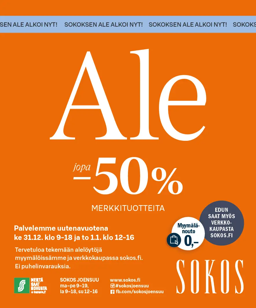 Sokoksen kampanjailmoitus 27.12. – Sokoksessa on nyt ALE