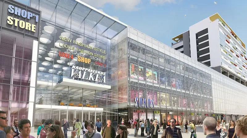 Havainnekuva kauppakeskuksen julkisivusta