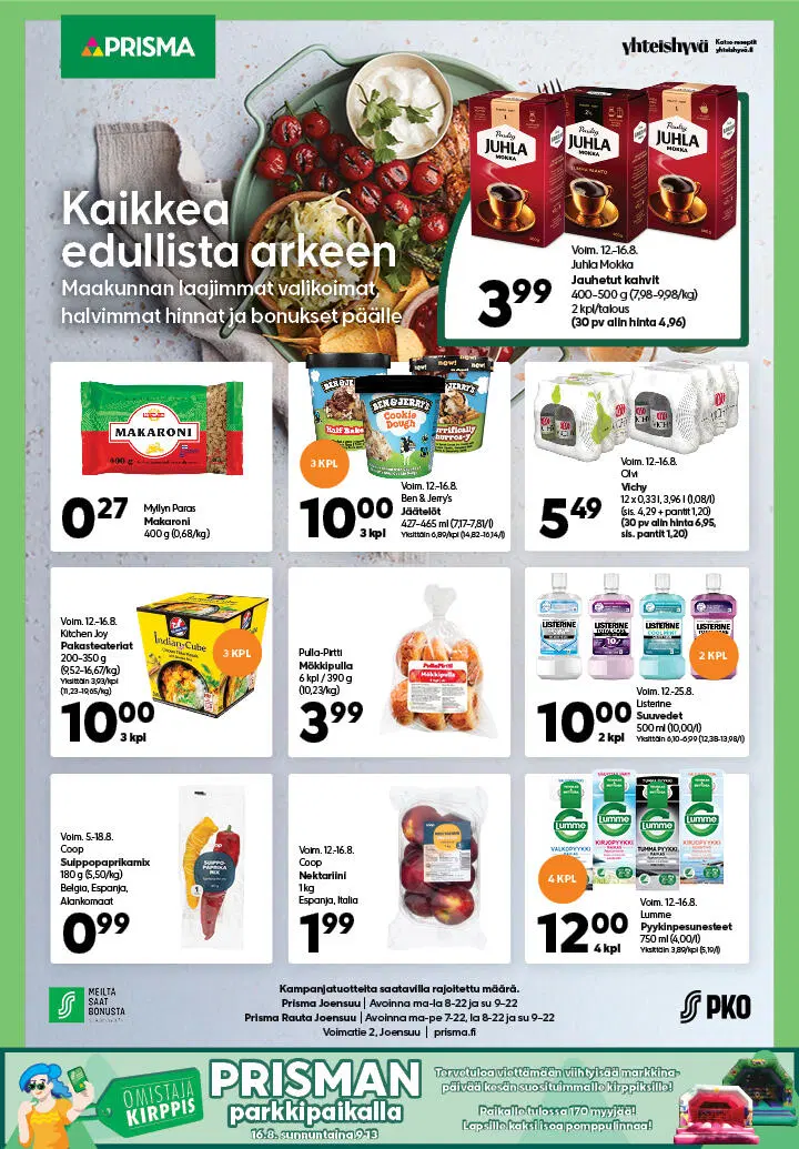 Prisma Joensuun lehti-ilmoitus Karjalaisessa torstaina 13.8.