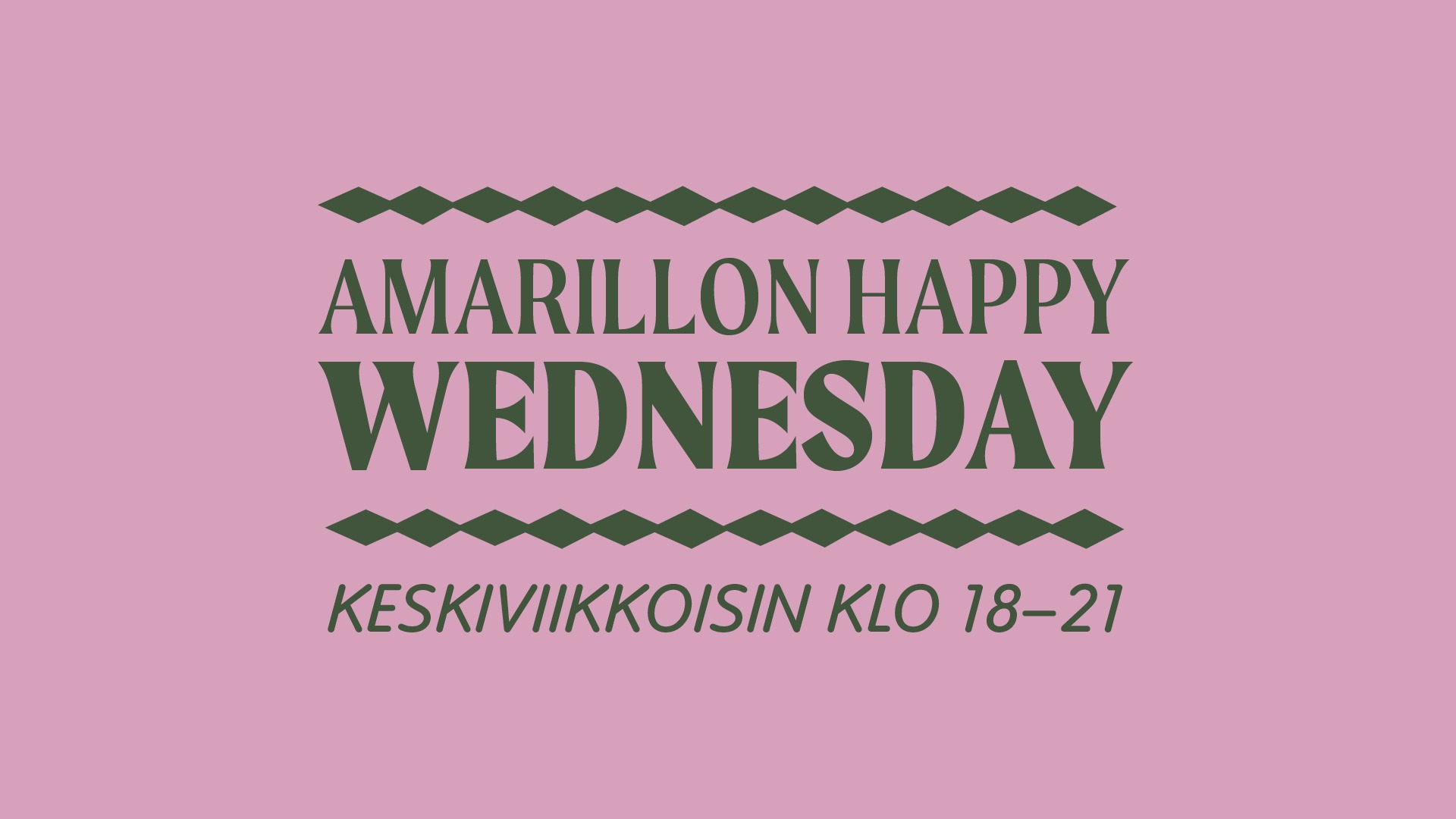 Vaaleanpunainen tausta, jossa keskellä koristeltu teksti vihreällä.