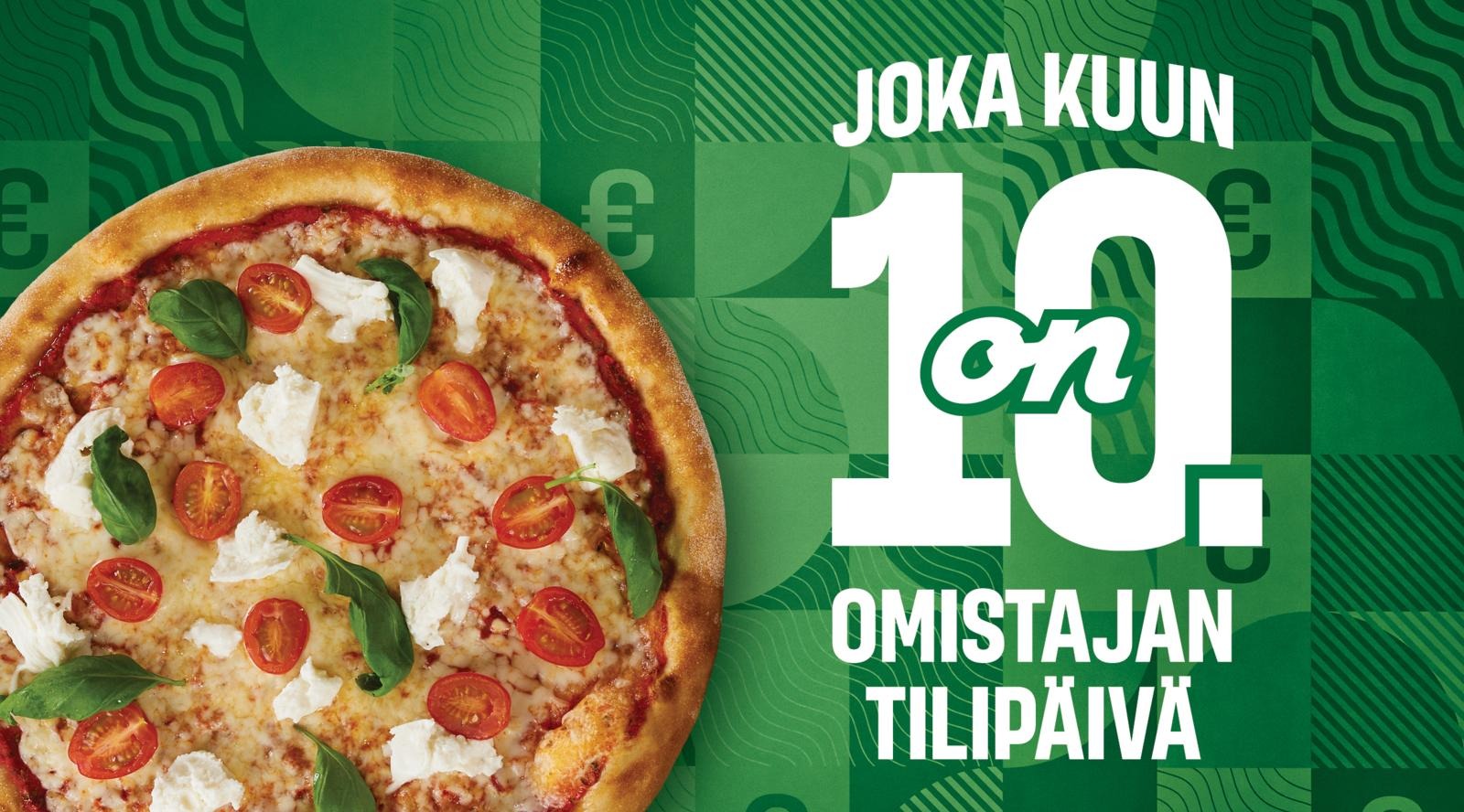 Tomaattipizza vihreällä kuviotaustalla