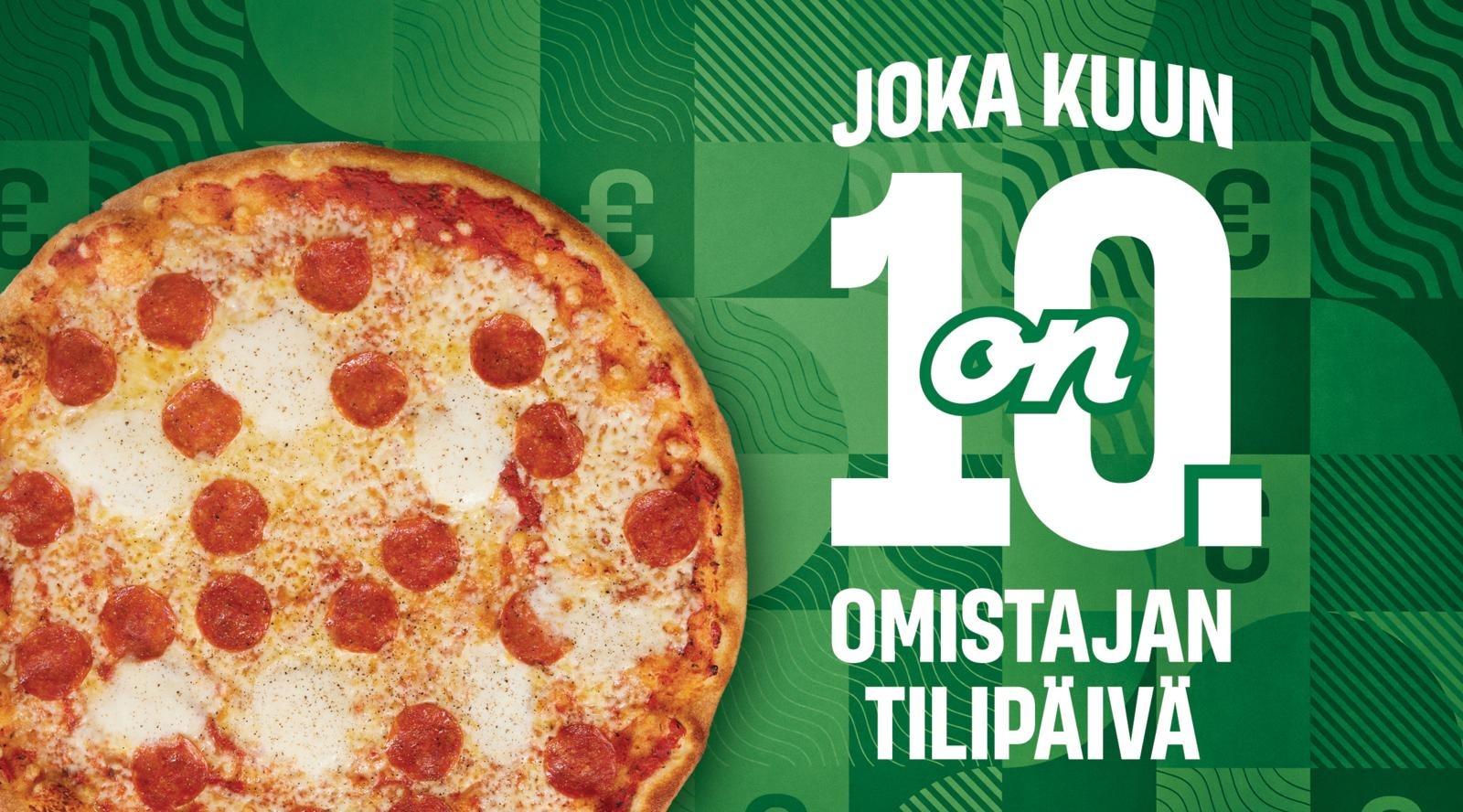 Salamipizza vihreällä kuviotaustalla