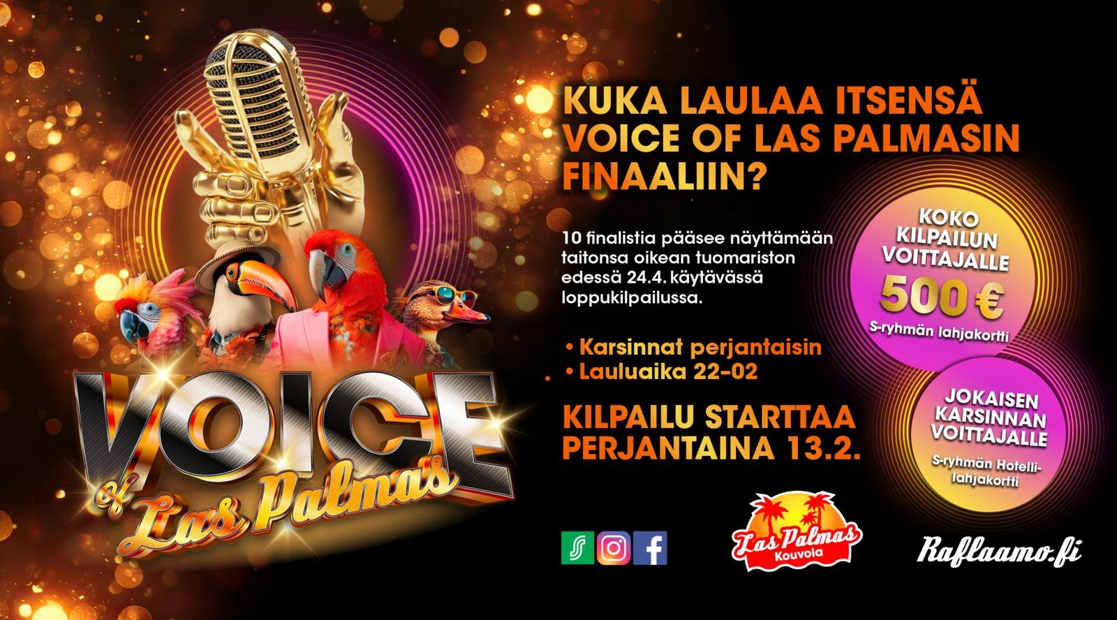 Voice Of Las Palmas laulukilpailu Las Palmas Kouvolassa 13.2.2026 alkaen