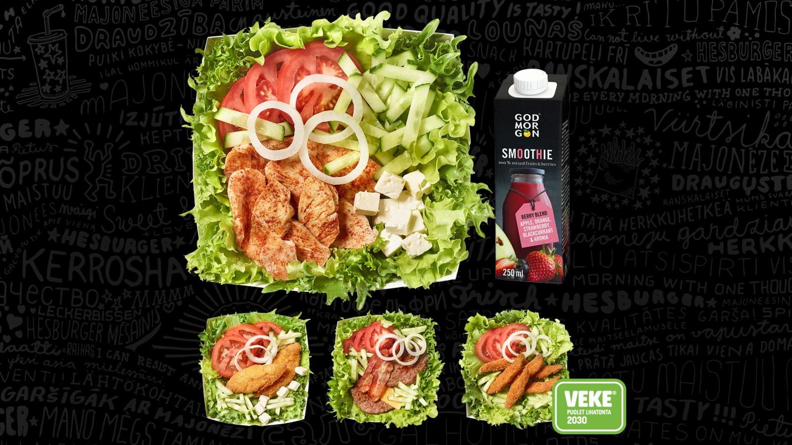 Hesburgerin salaatti ja smoothie 9,50 €