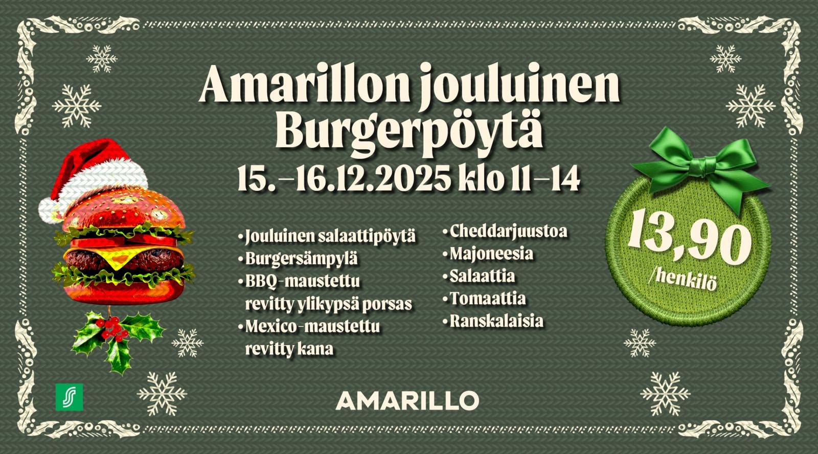Amarillo Kouvolan jouluinen Burgerpöytä 15.–16.12. klo 11–14