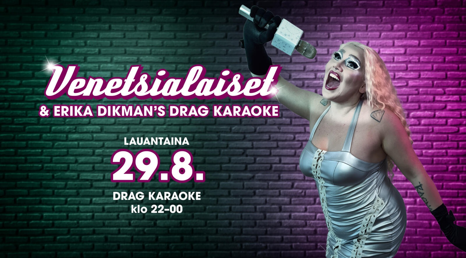 Erika Dikmanin promokuva sekä tapahtuman nimi ja päiväys