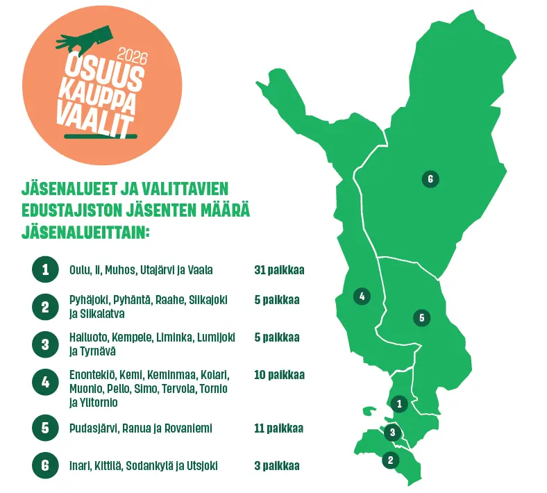 Kartta ja tekstinä jäsenalueet