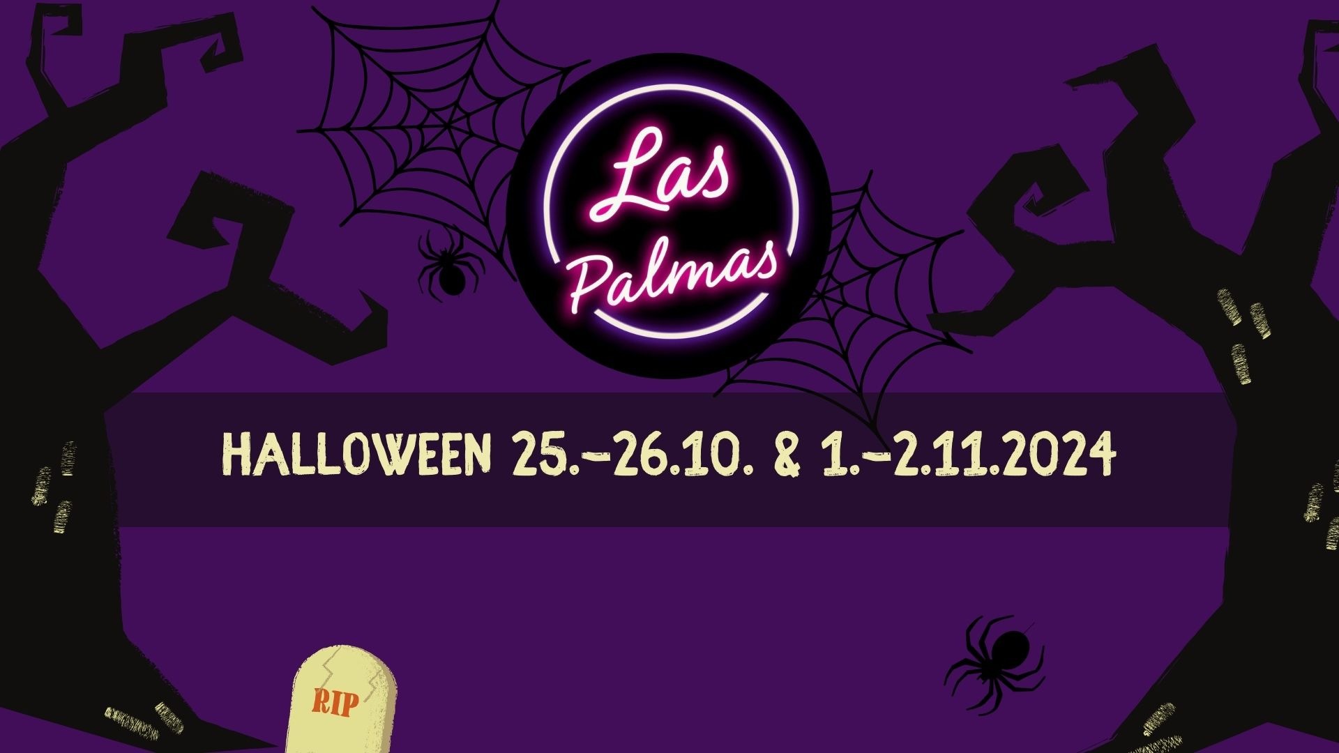 Las Palmasin Halloween mainos, jossa hämähäkkejä ja seittejä