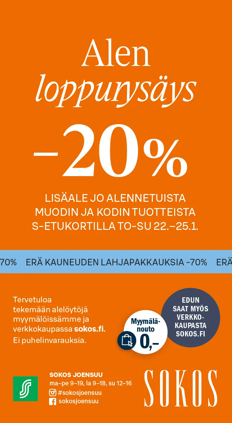 Alen loppurysäys Sokoksessa to–su 22.–25.1.2026