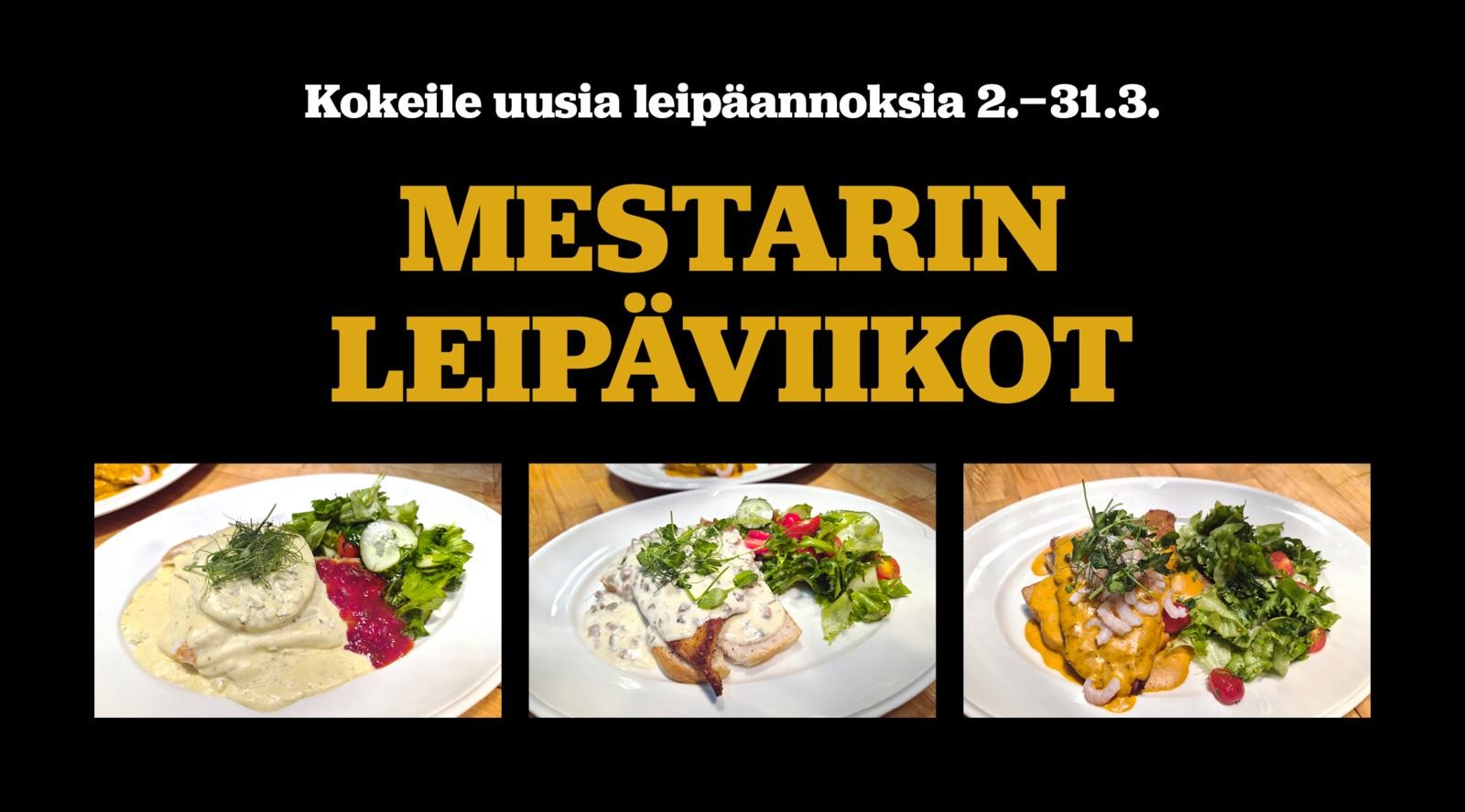 Mustalla taustalla kolme leipäannoskuvaa, joissa on leipiä eri kastikkeilla ja täytteillä.