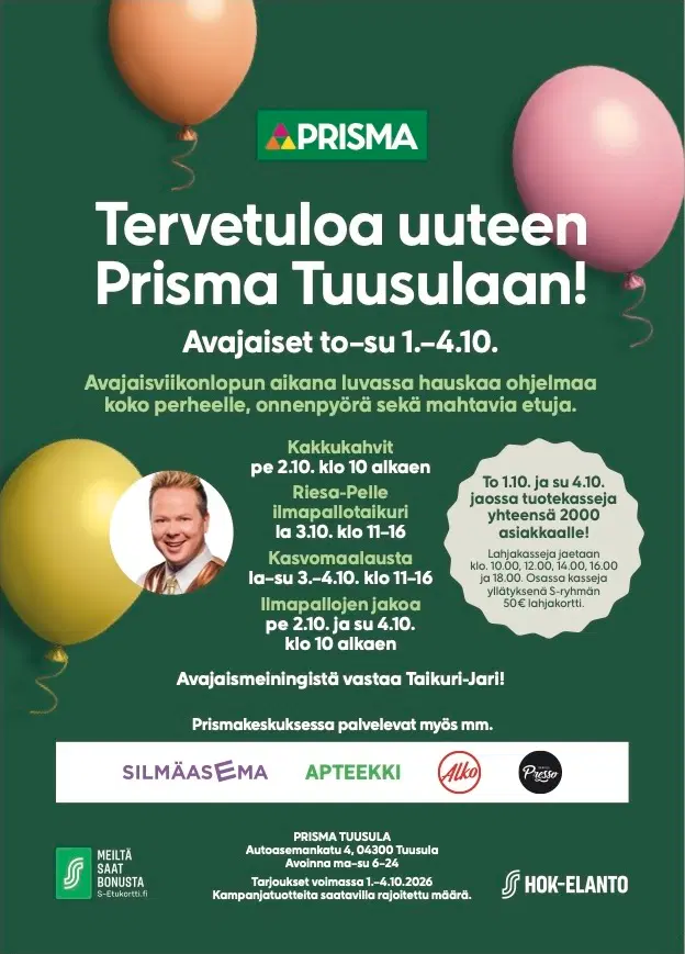 Prisma Tuusulan avajaiset 1.–4.10.2026