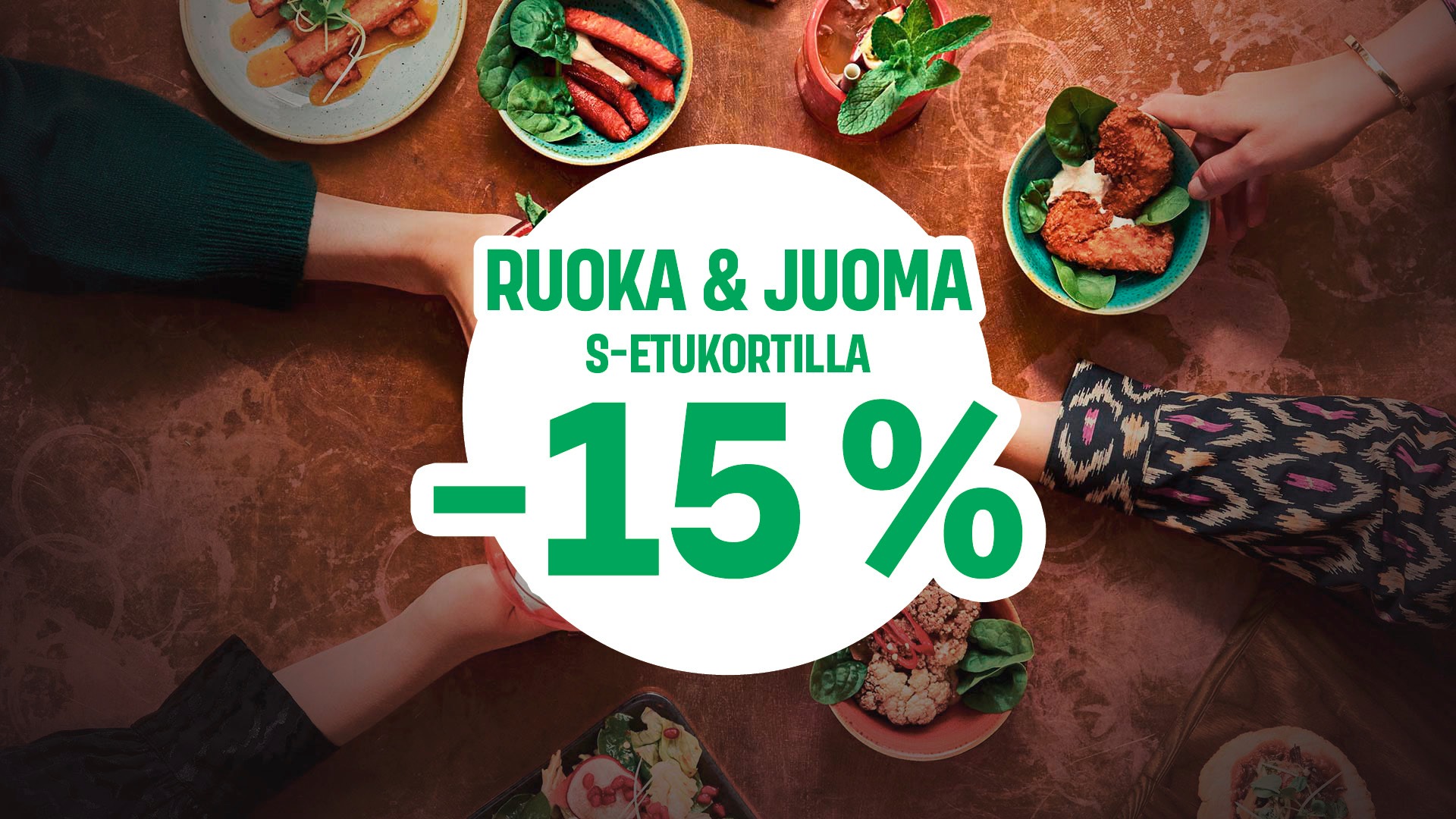 Huippuetu herkutteluun: S-Etukortilla ruoat ja juomat -15%