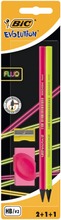 Bic Evolution Fluo Kynäsetti 2 Kynää, Kumi, Teroitin (3086123449312)