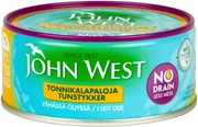John West Nodrain Meheviä Tonnikalapaloja Valmiiksi Valutettuina Vähässä Auringonkukkaöljyssä 120G (5000171057228)