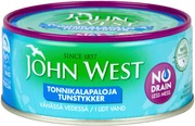 John West Nodrain Meheviä Tonnikalapaloja Valmiiksi Valutettuina Vähässä Vedessä  120G (5000171057235)