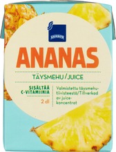 Ananastäysmehu. Valmistettu Täysmehutiivisteestä. Sisältää C-Vitamiinia. Vain Hedelmän Omaa Sokeria. (6415718072142)