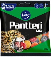 Fazer Pantteri Mix Sokeroituja Hedelmä- Ja Salmiakkilakritsimakeisia 280G (6416453037724)