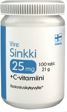 Vire Sinkki   C-Vitamiinivalmiste Sinkki 25 Mg   C-Vitamiini 100 Tabl / 21 G