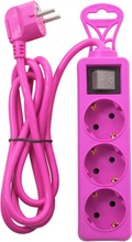 Airam 3-Osainen Jatkojohto Kytkimellä 1,5M, Pinkki (6435200256553)