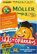Möller Omega-3 Pikkukalat Säästöpakkaus Hedelmänmakuinen Pehmeä Pureskeltava 72Kpl (7070866017033)