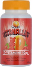 Sana-Sol Vitanallet D-Vitamiini 10Μg Mansikka/Vadelma Pehmeä, Sokeriton Ja Pureskeltava D-Vitamiinivalmiste 60Kpl