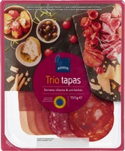 Trio Tapas Serrano, Ilmakuivattu Kinkku Apt 60 G. Chorizo, Ilmakuivattu Kestomakkara . 45 G. Salchichón, Ilmakuivattu Kestomakkara . 45 G. (7340011481379)