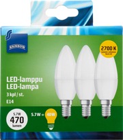 Rainbow Led-Kynttilälamppu 5,7W E14 2700K 470Lm Himmeä Lasi 3Kpl (7340011485018)