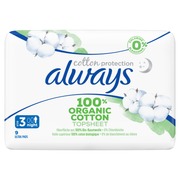 Always Cotton Protection Night S3 Siivekkeillä 9Kpl Terveysside (8001841479873)