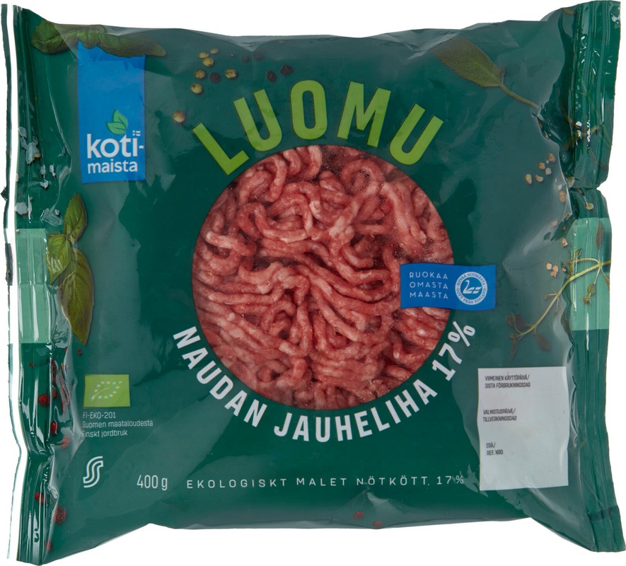 Kotimaista 400g Naudan Jauheliha 17 Luomu Food Market Herkku Verkkokauppa