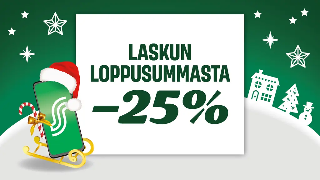 Jouluinen kännykkä kelkkailemassa talvimaisemassa.