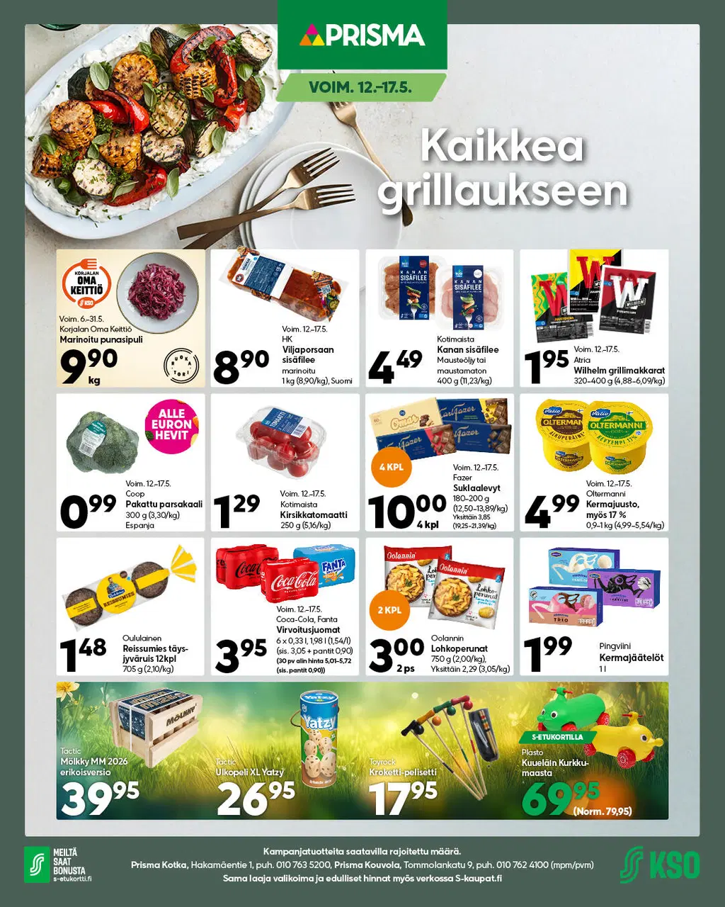Prisma Kotkan ja Kouvolan tarjoukset 13.–17.5.2026