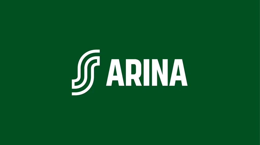 S-kirjain ja teksti "Arina" vihreällä taustalla