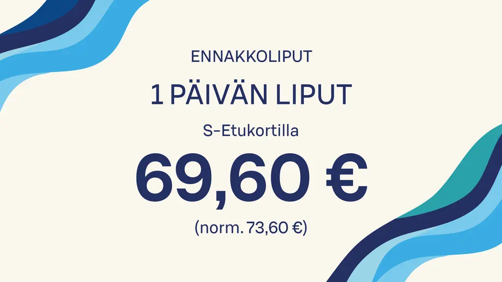 Yhden päivän liput S-Etukortilla 69,60 €, normaalisti 73,60 €.