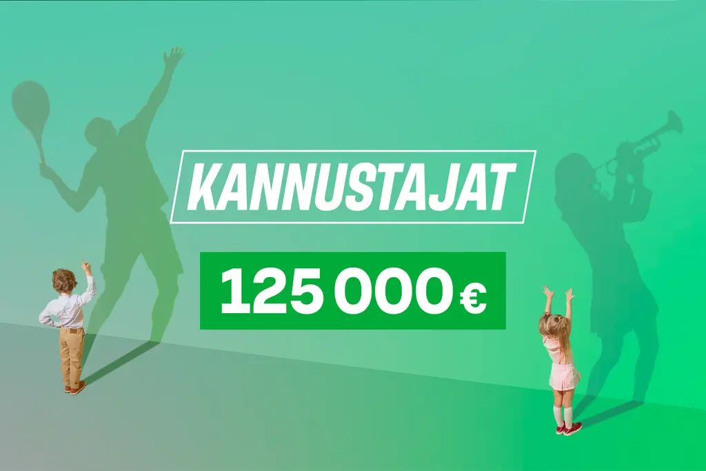 poika, jonka varjolla sulkapallomaila kädessä, tyttö nostaa kädet ilmaan ja hänen edessä varjo, joka soittaa trumpettia