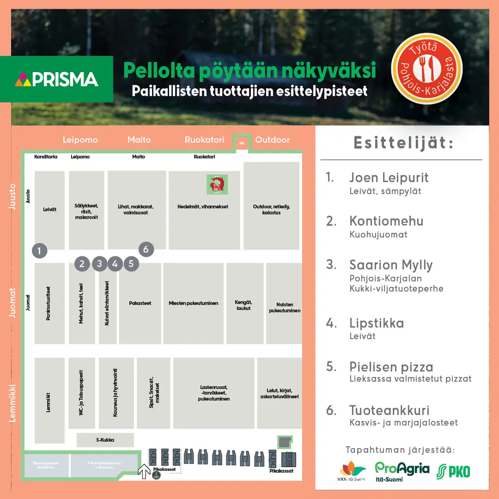 Pellolta pöytään paikallisten tuottajien tapahtuma kartta