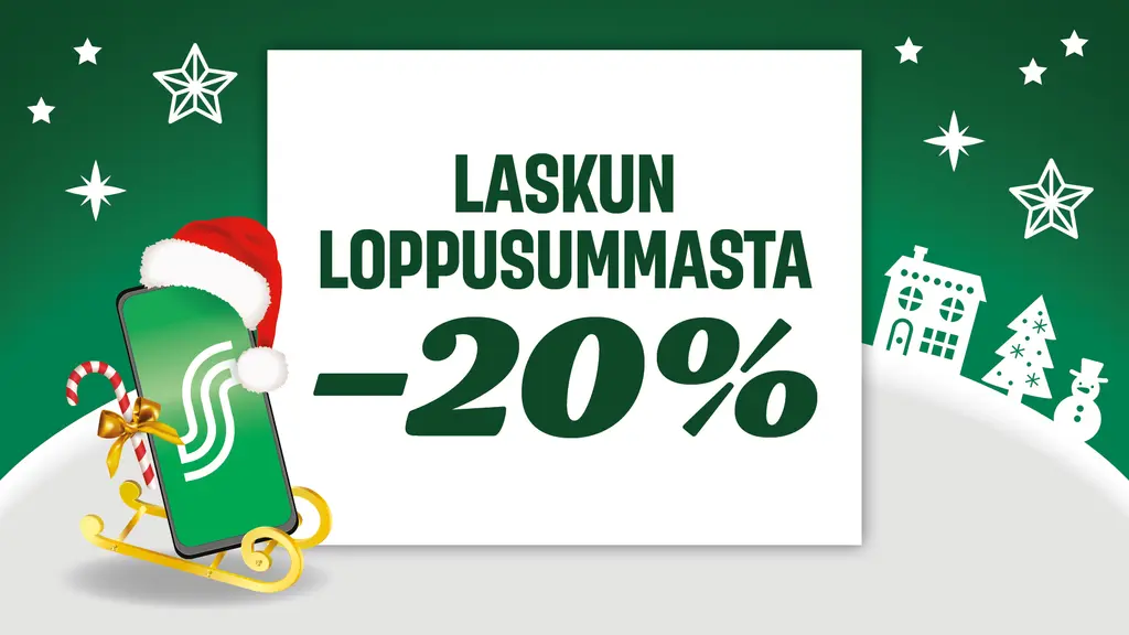 Jouluinen kännykkä kelkkailemassa talvimaisemassa.