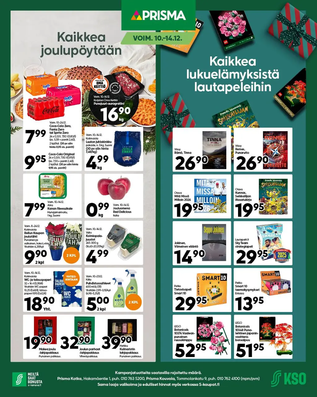 Prisma Kotkan ja Kouvolan tarjoukset 10.–14.12.2025