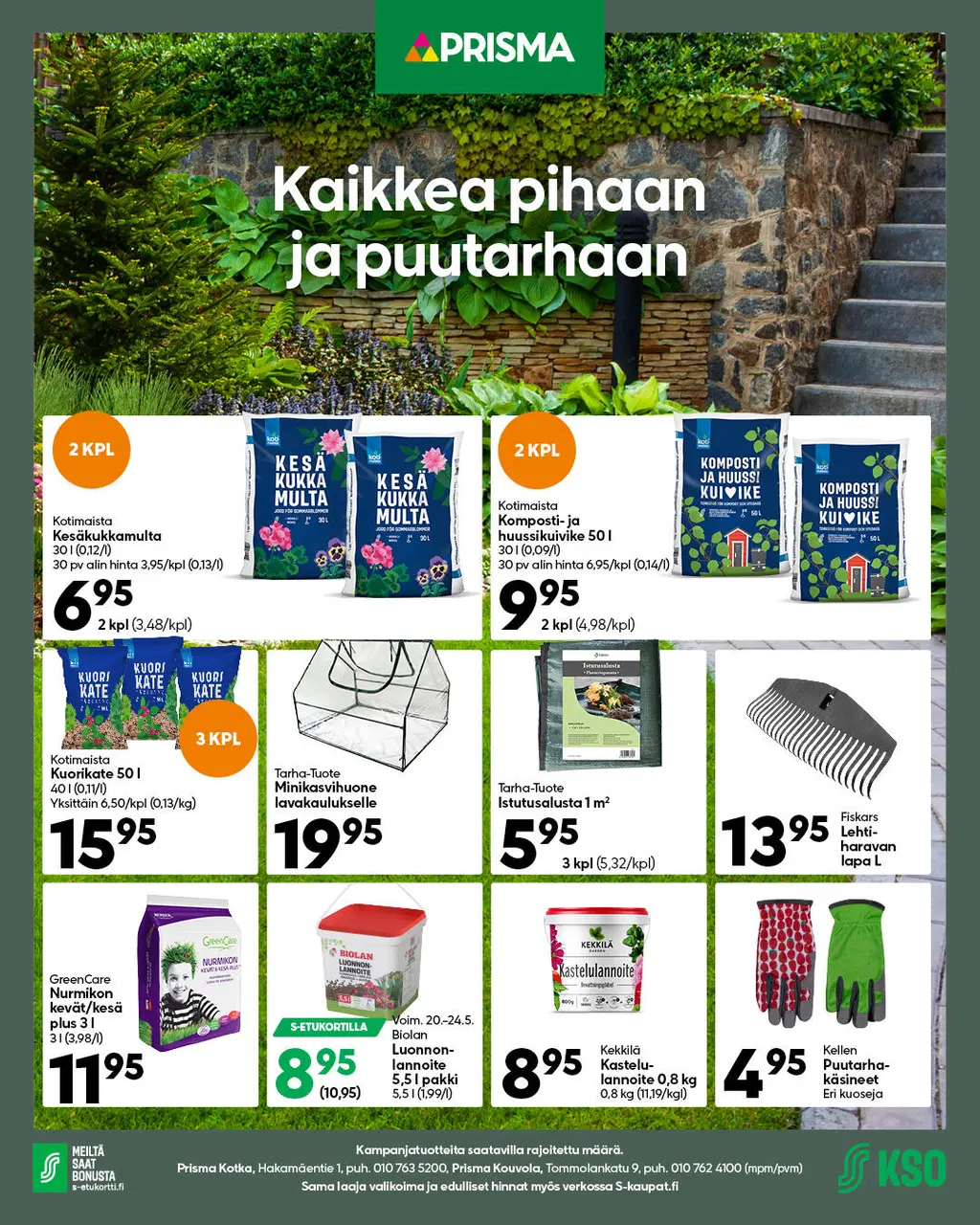 Prisma Kotkan ja Kouvolan Puutarhaosaston tarjoukset 20.–24.5.2026