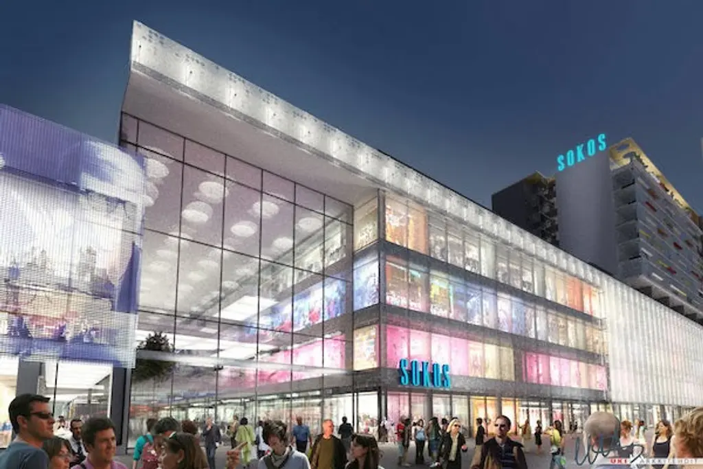 Havainnekuva kauppakeskuksen julkisivusta