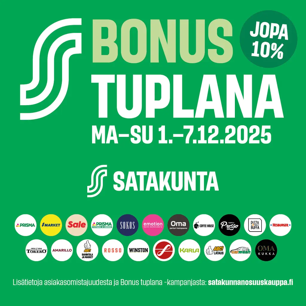 Bonus tuplana Satakunnan Osuuskaupassa 1.-7.12.2025