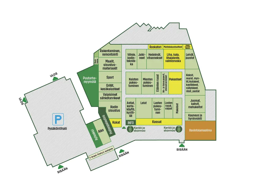 Kuva Prisman myymälän valmistuneista osastoista.